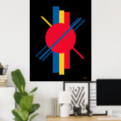 Rode cirkel met blauwe en gele balken Bauhaus Poster (Thuiskantoor)
