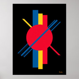 Rode cirkel met blauwe en gele balken Bauhaus Poster