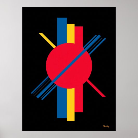 Rode cirkel met blauwe en gele balken Bauhaus Poster (Voorkant)