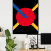 Rode cirkel met blauwe en gele balken Bauhaus Poster (Thuiskantoor)