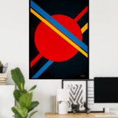 Rode cirkel met blauwe en gele diagonalen Bauhaus Poster (Thuiskantoor)