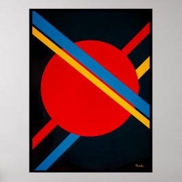 Rode cirkel met blauwe en gele diagonalen Bauhaus Poster