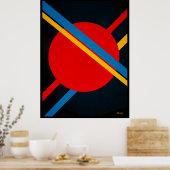 Rode cirkel met blauwe en gele diagonalen Bauhaus Poster (Keuken)