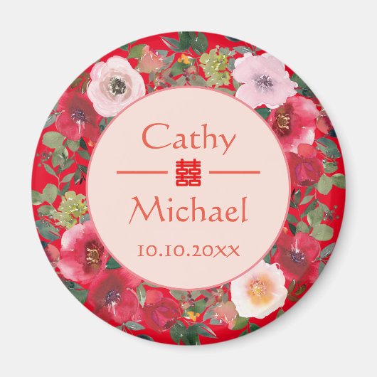 Rode cirkel met een moderne Chinese bruiloft Magneet (Voorkant)