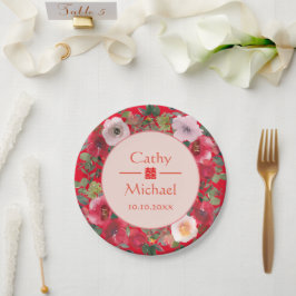 Rode cirkel met een moderne Chinese bruiloft Papieren Bordje