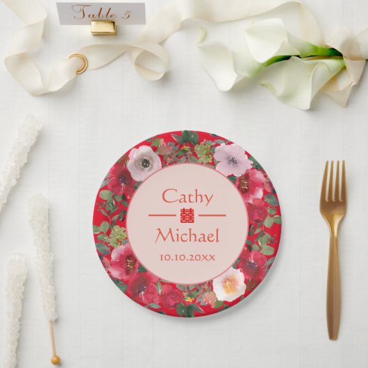 Rode cirkel met een moderne Chinese bruiloft Papieren Bordje (Huwelijk)