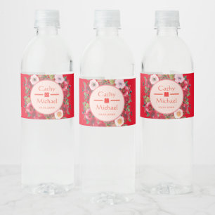 Rode cirkel met een moderne Chinese bruiloft Waterfles Etiket