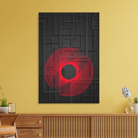 Rode cirkel, modern, Abstract, huisdecor, zwart Canvas Afdruk (Insitu (Woonkamer))