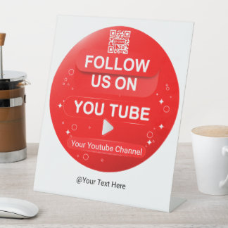 Rode Cirkel Volg Ons Op YouTube Kanaal QR Code Reclamebord Met Voetstuk