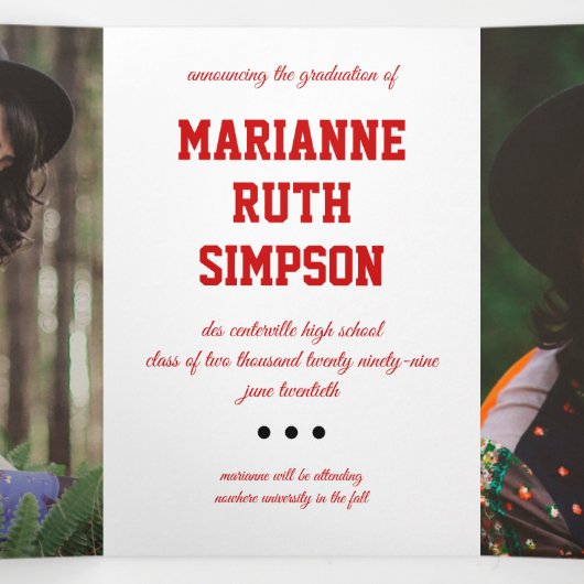 Rode cirkels 5-foto Afstuderen Drieluik Uitnodiging (Binnenkant midden)