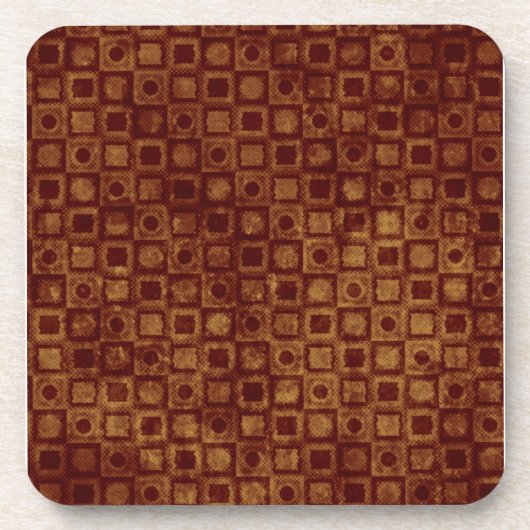 Rode cirkels en vierkantjes op goud onderzetter (Voorkant)