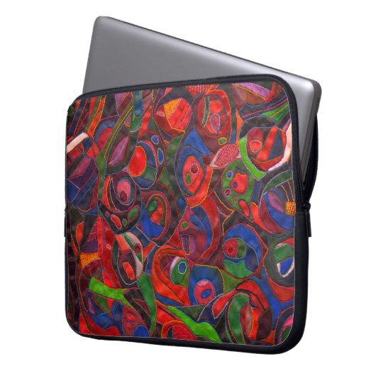 Rode cirkels laptop sleeve (Voorkant Links)