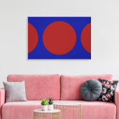 Rode cirkels op blauw canvas afdruk (Insitu (Woonkamer))