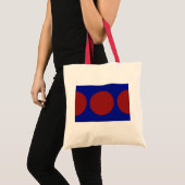 Rode cirkels op blauw tote bag (Voorkant (product))