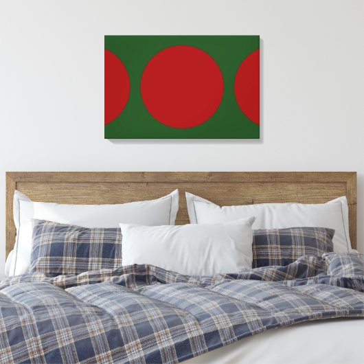Rode cirkels op groen canvas afdruk (Insitu (Slaapkamer))