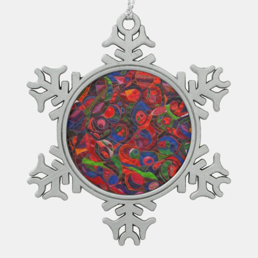 Rode cirkels tin sneeuwvlok ornament (Voorkant)