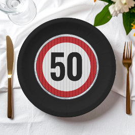 Rode cirkelvormige verkeersbord met aangepaste lee papieren bordje