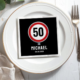 Rode cirkelvormige verkeersbord met CUSTOM AGE ver Servet