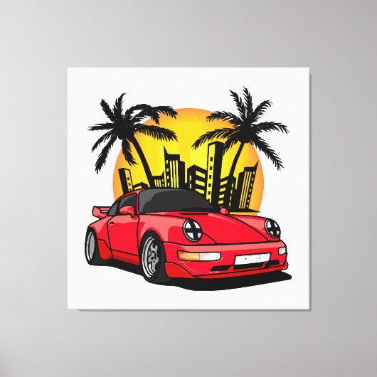Rode Classic Carrera in City Sunset Canvas Afdruk (Voorkant)