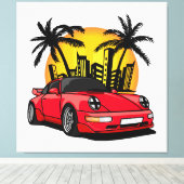 Rode Classic Carrera in City Sunset Canvas Afdruk (Insitu (Houten vloer))