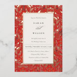Rode Classy Floral Peacock Gold Wedding Folie Uitnodiging<br><div class="desc">Als u nog meer aanpassingen nodig hebt,  kunt u mij op yellowfebstudio@gmail.com vrij klikken.</div>
