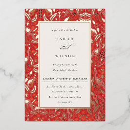  Rode Classy Floral Peacock Gold Wedding Folie Uitnodiging