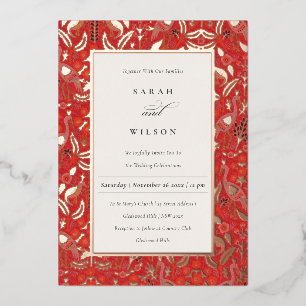 Rode Classy Floral Peacock Gold Wedding Folie Uitnodiging