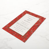  Rode Classy Floral Peacock Gold Wedding Folie Uitnodiging (Gedraaid)