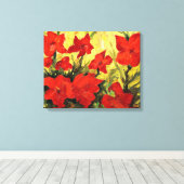 Rode Clematis, Krachtige Rode Bloemschildering Canvas Afdruk (Insitu (Houten vloer))