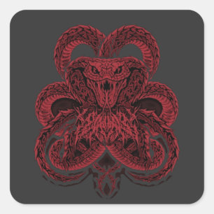Rode Cobra Art Deco Slang Illustratie Vierkante Sticker