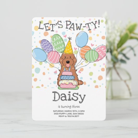 Rode Cockapoo Cavapoo Hond Verjaardagsfeestje Kaart (Staand voorkant)