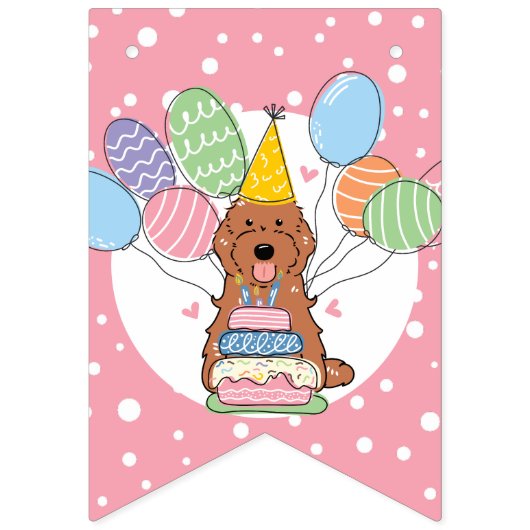 Rode Cockapoo Cavapoo Hond Verjaardagsfeestje Vlaggetjes (Eerste vlag)