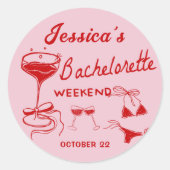 Rode Cocktail Bachelorette Strand Weekend Bikini Ronde Sticker (Voorkant)
