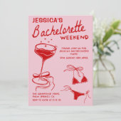 Rode Cocktail Bachelorette Weekend Reisschema Part Kaart (Staand voorkant)