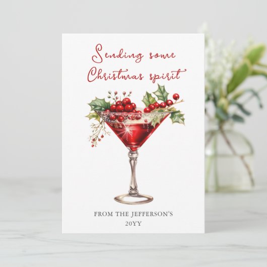 Rode Cocktail Christmas Spirit Feestdagenkaart (Staand voorkant)