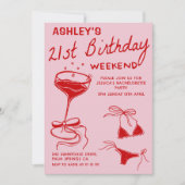 Rode Cocktail Verjaardagsfeest Kaart (Voorkant)