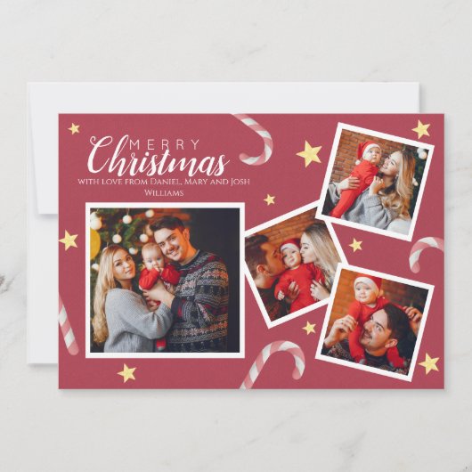 Rode collage aangepaste foto tekst Prettig Kerstfe Kaart (Voorkant)