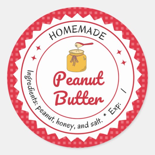 Rode collage zelfgemaakte pindakaas geruite stof ronde sticker (Voorkant)