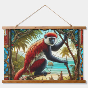 RODE COLOBUS AAP ,WALL TAPIJT HANGEND WANDKLEED