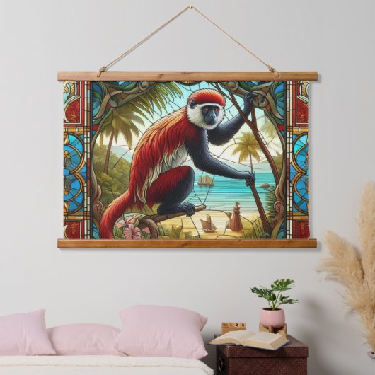 RODE COLOBUS APENTAPIJT HANGEND WANDKLEED (Slaapkamer)