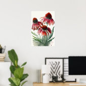 Rode Coneflowers Art Print Poster (Thuiskantoor)