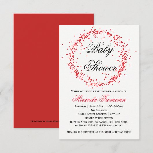 Rode Confetti - 3x5 Baby Shower Uitnodiging (Voorkant / Achterkant)