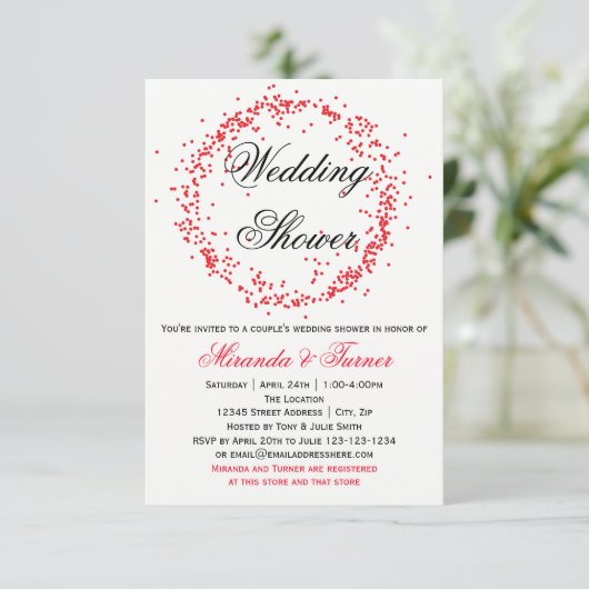 Rode Confetti-3X5Couple's Uitnodiging voor huwelij (Staand voorkant)