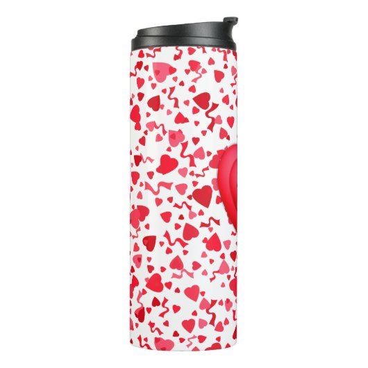 Rode Confetti harten gepersonaliseerd Thermosbeker (Gedraaid links)