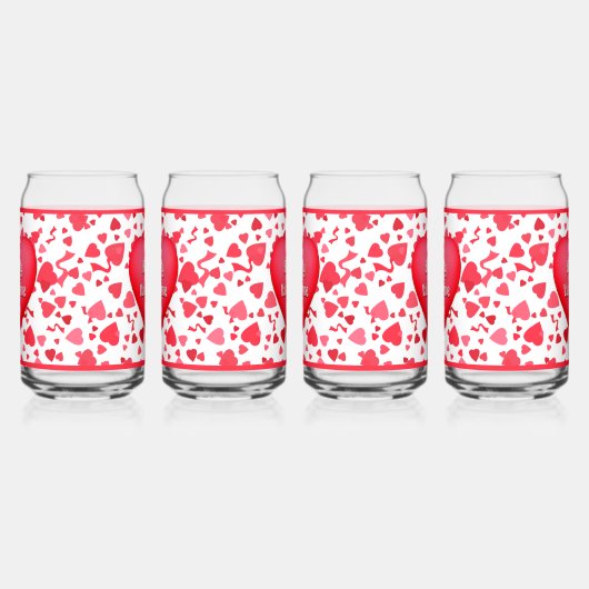 Rode Confetti harten gepersonaliseerde Valentijn Blikvorm Glas (Links)