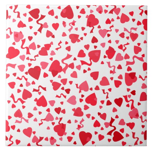 Rode confetti harten ontwerp tegeltje (Voorkant)