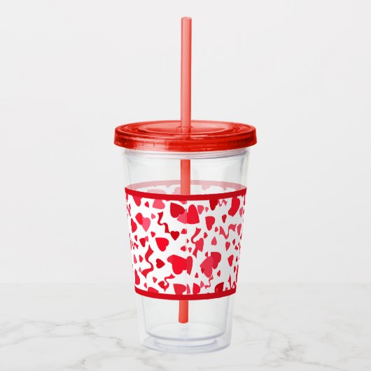 Rode Confetti harten patroon Acryl Drinkbeker (Rechts)