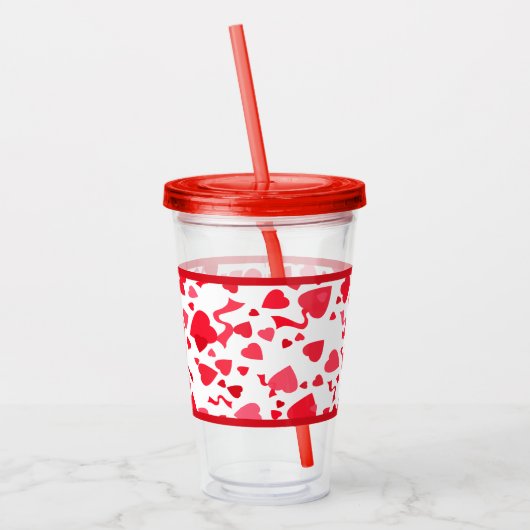 Rode Confetti harten patroon Acryl Drinkbeker (Links)
