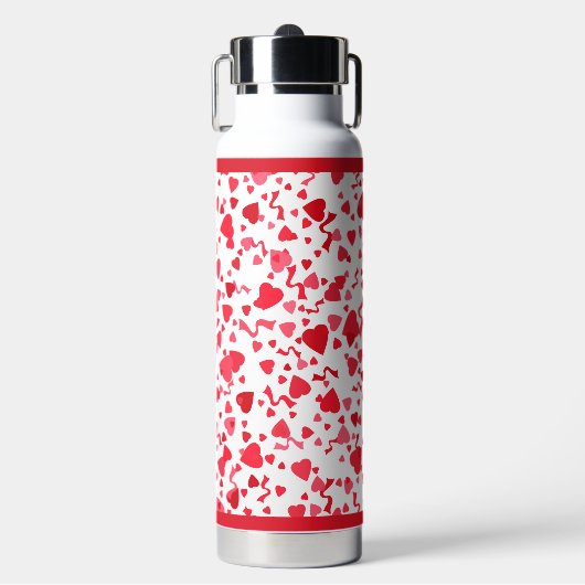 Rode Confetti harten Waterfles (Voorkant)