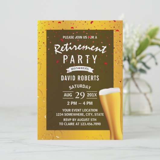 Rode Confetti van de Beer Cheers Retirement Party Kaart (Staand voorkant)